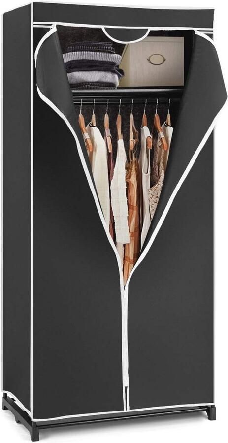 Stoffen Kledingkast met Ritssluiting en Kledingstang Inklapbare Kledingopbergruimte voor Slaapkamers 74 x 50 x 172 cm