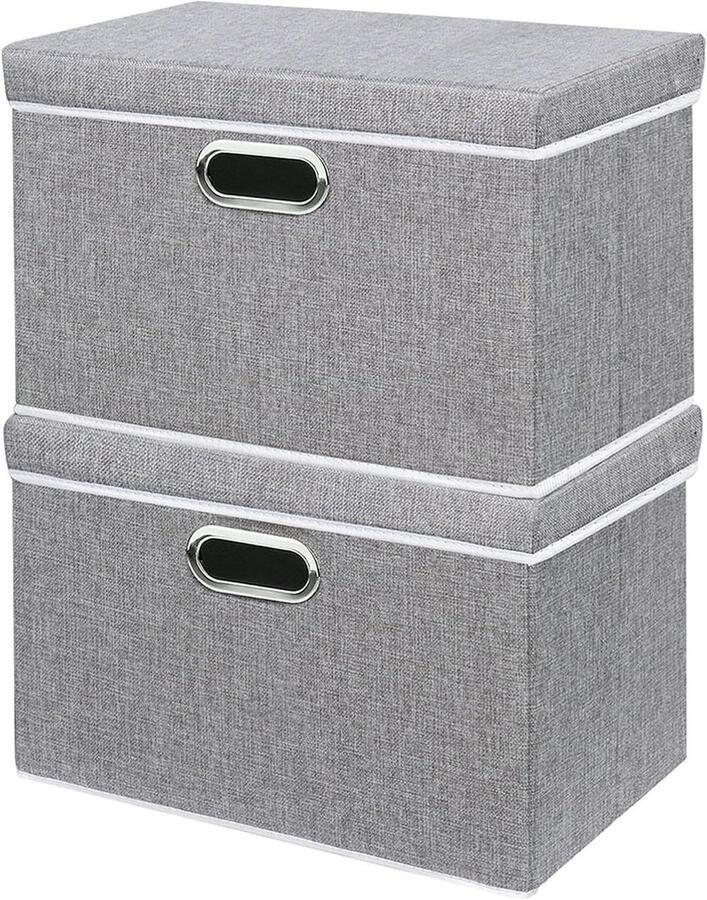 Opvouwbare Stoffen Opbergdozen met Deksel voor Slaapkamer 32x23x20cm Grijs 2-Pak SNK023G-2