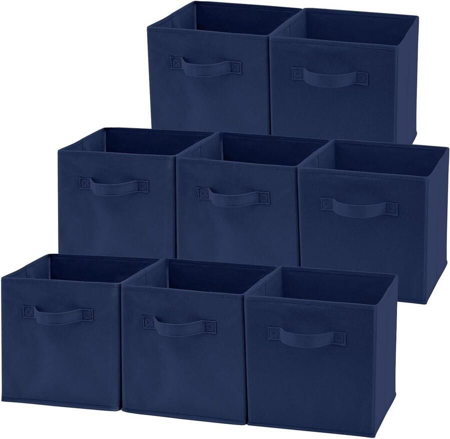 Opvouwbare stoffen opbergdozen met handgrepen organizer voor thuis set van 8 kleding kinderkamer speelgoed 267 x 267 x 278 cm denimblauw