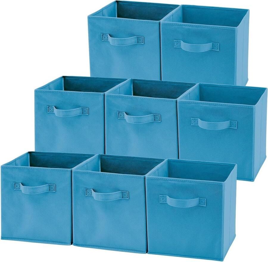Opvouwbare stoffen opbergdozen met handgrepen set van 8 organizer voor thuis kleding kinderkamer speelgoed 267 x 267 x 278 cm kleur Niagara-blauw