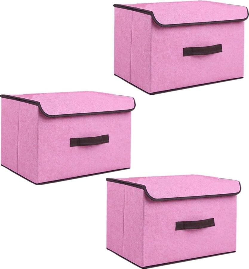 Opvouwbare Stoffen Opbergdozen Organizer box voor Kleding en Speelgoed 3 stuks Roze Linnen stof 36×23×24 cm