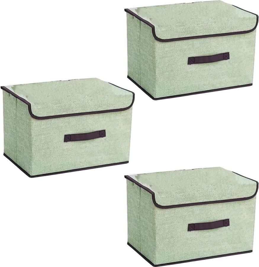 Opvouwbare Opbergdozen Organizers voor Kleding en Speelgoed 3 stuks Groen Linnen Stof 36x23x24 cm