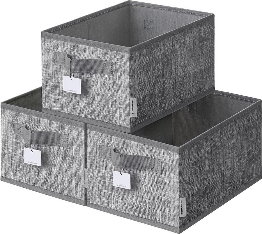 Opvouwbare stoffen opbergdozen set van 3 30 x 20 x 15 cm garderobe organizer rietgrijs
