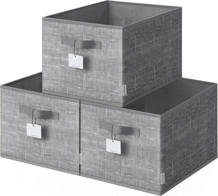Opvouwbare stoffen opbergdozen set van 3 40 x 30 x 24 cm Rietgrijs