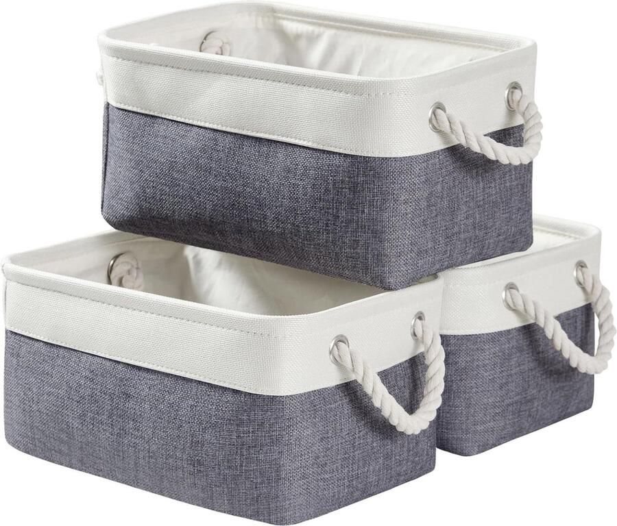 Opvouwbare Stoffen Opbergdozen Set van 3 Kasten Kledingkast Planken Medium Koud Grijs Wit