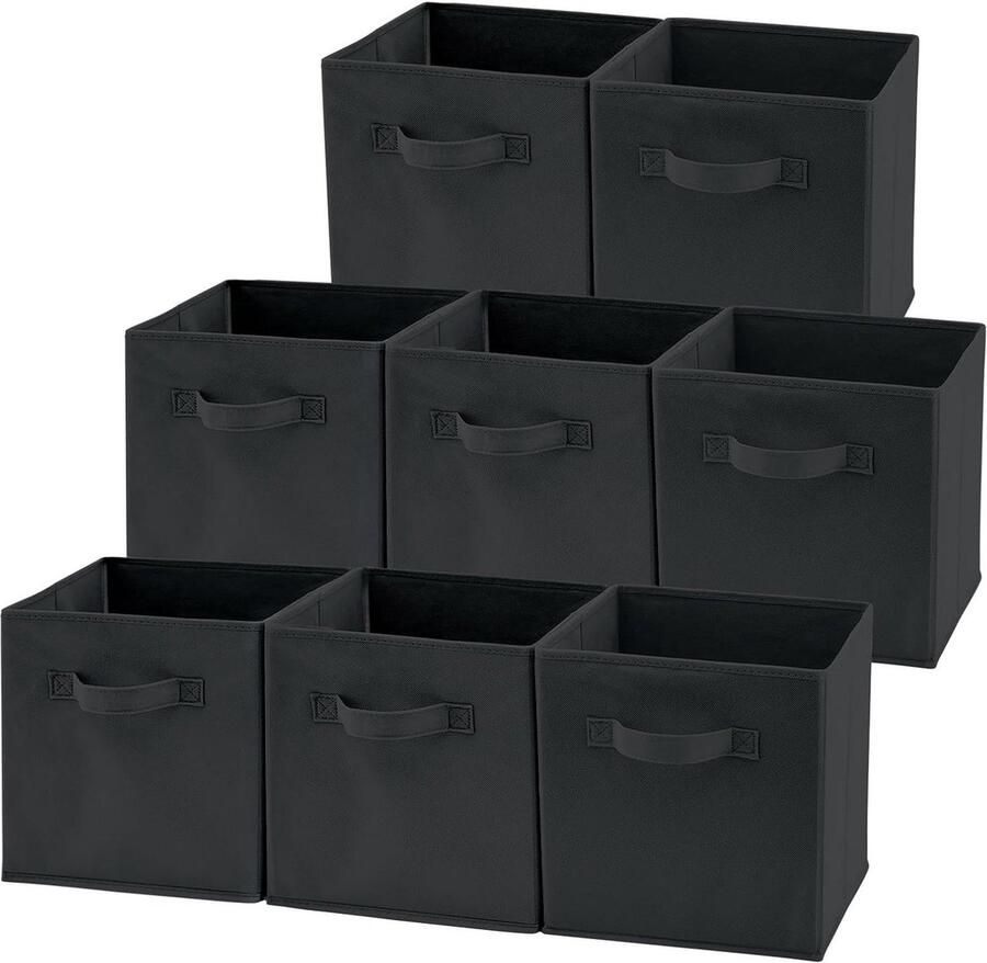 Opvouwbare stoffen opbergdozen Set van 8 met handgrepen Thuis organizer voor kleding en kinderkamer Zwart 267 x 267 x 278 cm