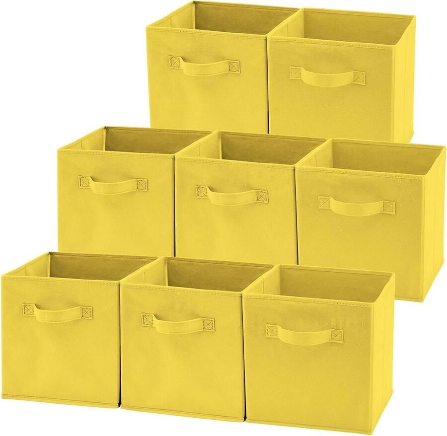 Opvouwbare stoffen opbergkubus-organizers met handgrepen set van 8 geel voor thuis kinderen babykamer kastorganisatie 267 x 267 x 278 cm