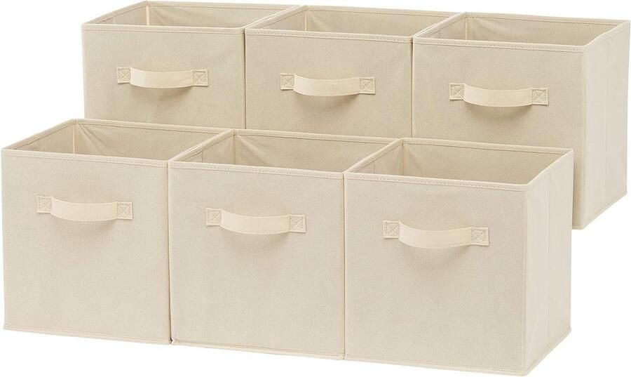 Opvouwbare stoffen opbergkubus organizer met handgrepen Effen beige 266 x 266 x 279 cm 6 stuks