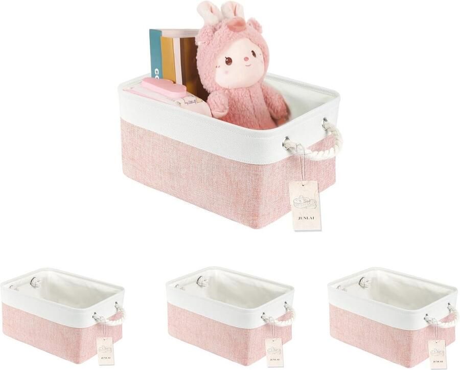 Opvouwbare stoffen opbergmanden 4 stuks met handgrepen voor huis en kantoor Multifunctionele opbergdozen voor speelgoed kleding en meer Roze-wit kleur