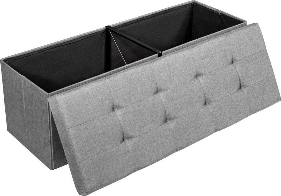 Opvouwbare stoffen opbergpoef opbergkist met verdeler zitbank met 120 L grote opbergruimte tot 135 kg gepolsterde zitkruk voetensteun schoenbank voor woonkamer slaapkamer hal entree (Lichtgrijs)