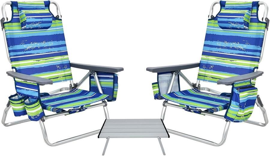 Opvouwbare strandstoel met tafel opvouwbare tuinstoel met verstelbare rugleuning stoel met hoge rugleuning en hoofdsteun balkonstoel met zijvakken