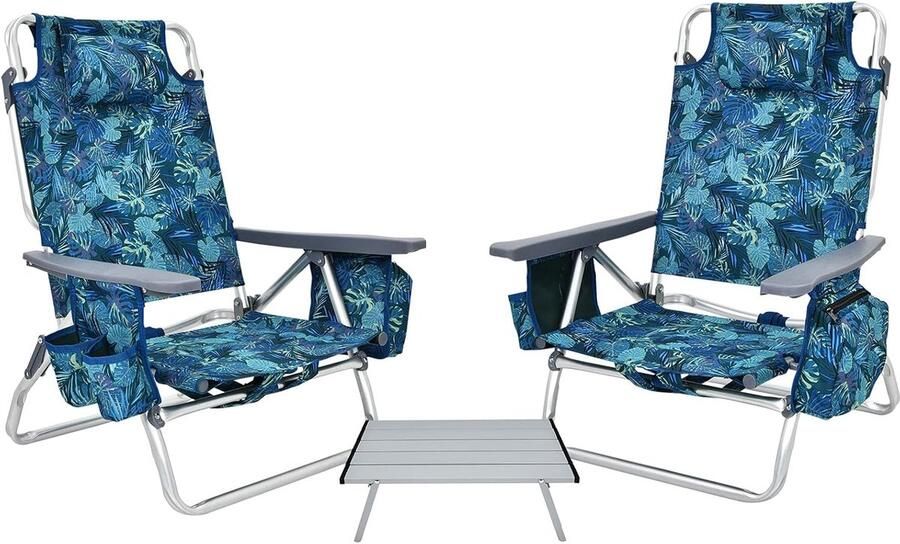 Opvouwbare strandstoel met tafel opvouwbare tuinstoel met verstelbare rugleuning stoel met hoge rugleuning en hoofdsteun balkonstoel met zijvakken