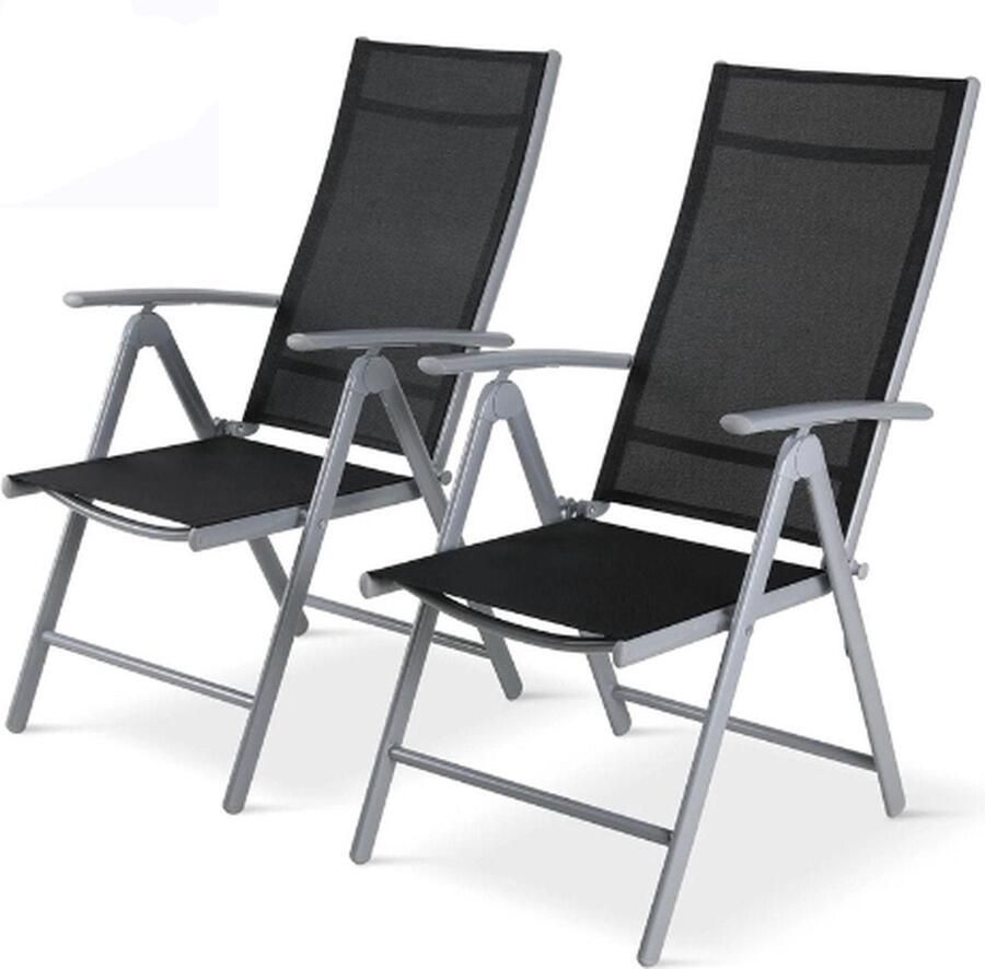 Opvouwbare Terrasstoelen Set van 2 Aluminium Verstelbare Rugleuning Tuinstoel Belasting 120Kg Kleur Zwart