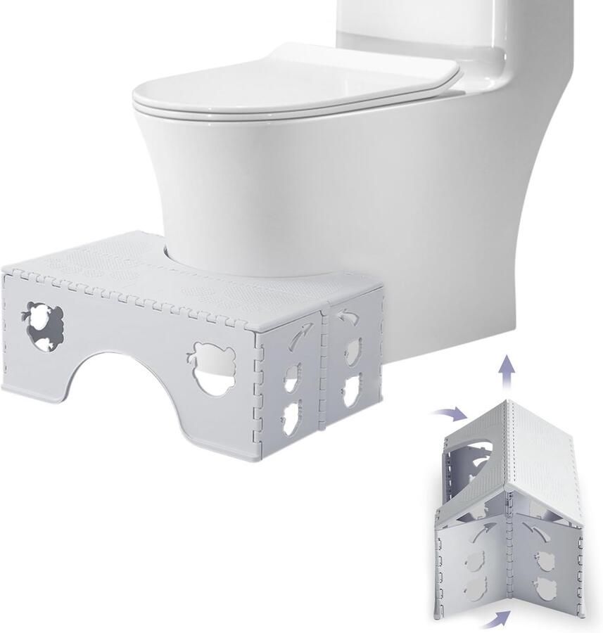 Opvouwbare toiletkruk badkamerkruk tegen aambeien constipatie winderigheid toiletkruk voetensteun toilethulpmiddel voor volwassenen en kinderen (grijs)