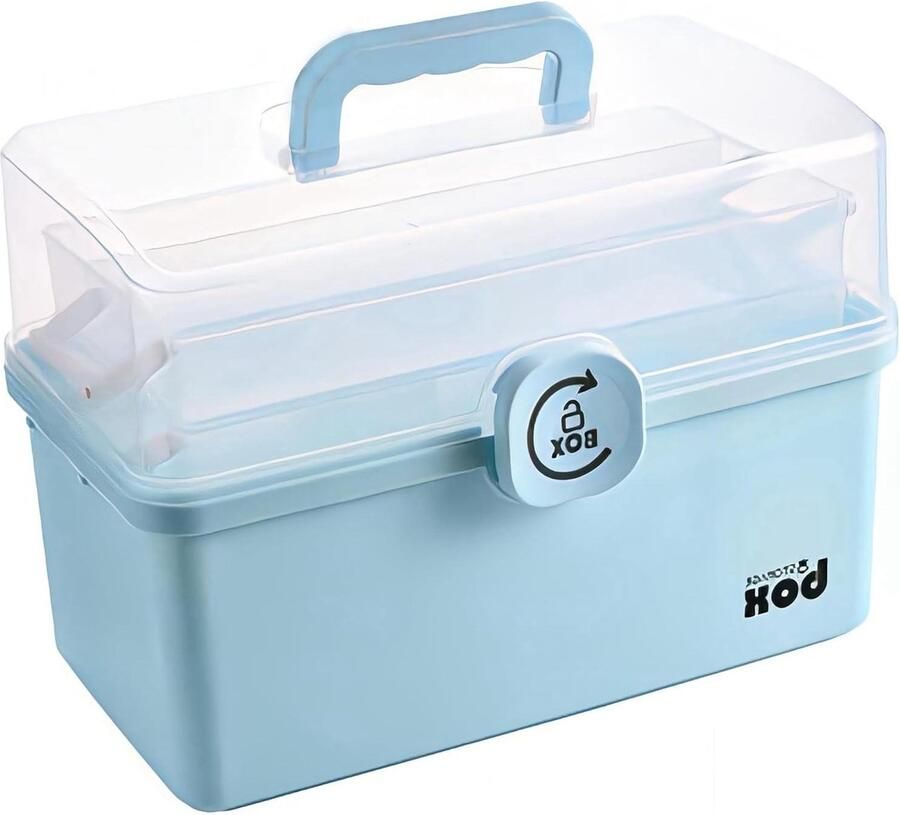 Opvouwbare transparante 3-laagse kunststof organizer Draagbaar EHBO-doos voor huisgeneeskunde Blauw 30 cm