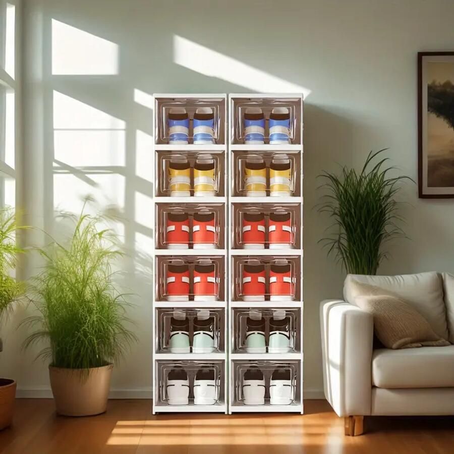 Opvouwbare Transparante Schoenbakken – Stofvrij & Ruimtebesparend – 3 6 12 Lagen – Zonder Installatie – Schoenenkast voor Veel Schoenen