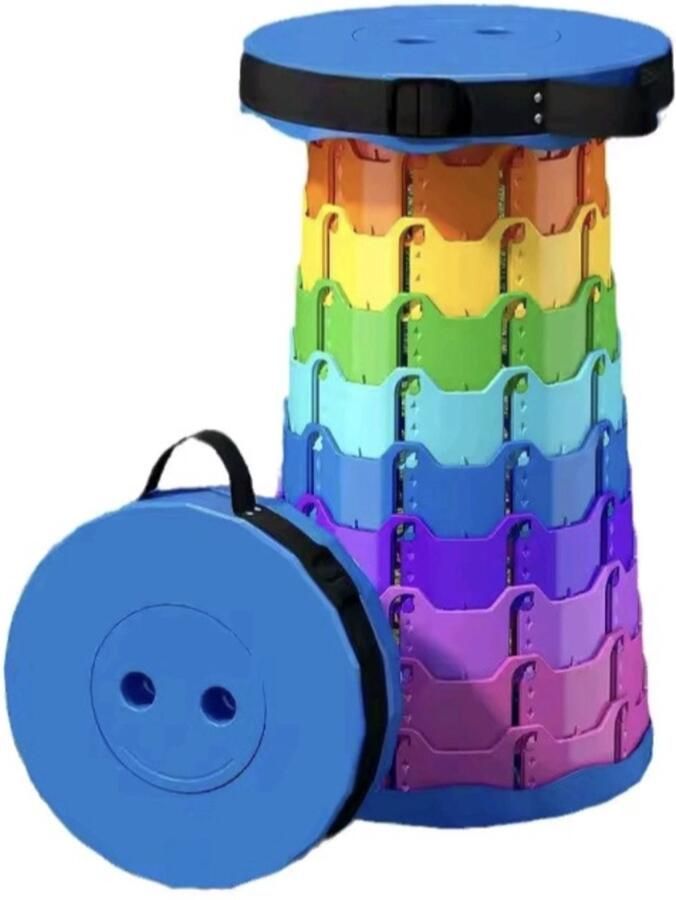 Opvouwbare Uitschuifbare Kruk – Verstelbaar tot 45 cm – Draagbaar & Lichtgewicht – Regenboogkleur – Ø25 cm Zitvlak – Tot 180 kg Belastbaar – Voor Camping Vissen & Outdoor festival kruk