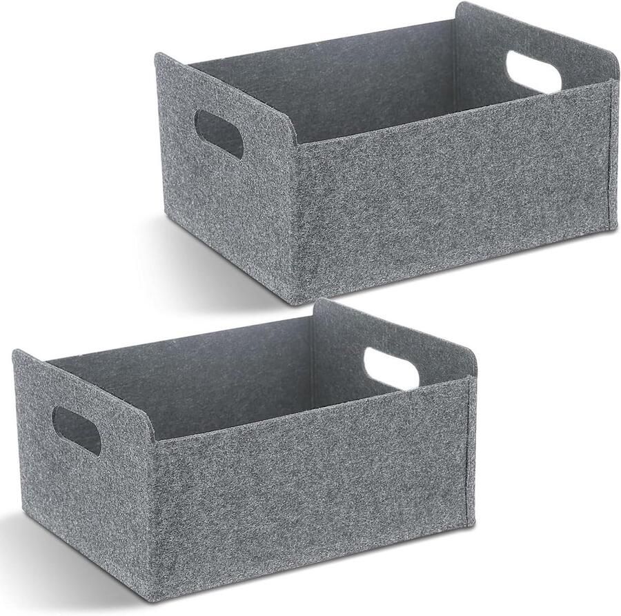 Opvouwbare vilten opbergmanden 2 stuks organizer grijs rechthoekig klein groot 30 x 26 x 125 cm