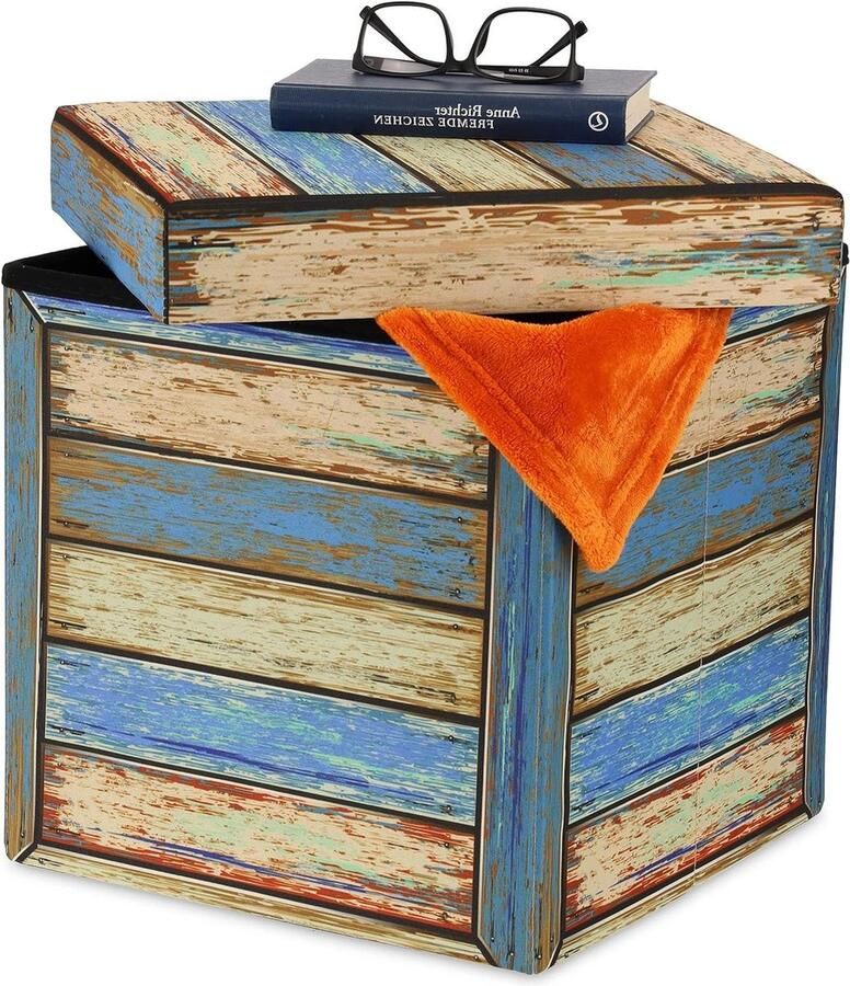 Opvouwbare Vintage Poef met Opbergruimte en Planken Gepolsterde Hocker 38x37 5x37 5 cm Gekleurd