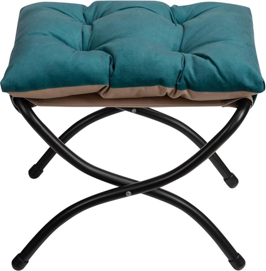 Opvouwbare Voetenbank met Metalen Poten Moderne Ottomaanse Kruk in Pauw Blauw