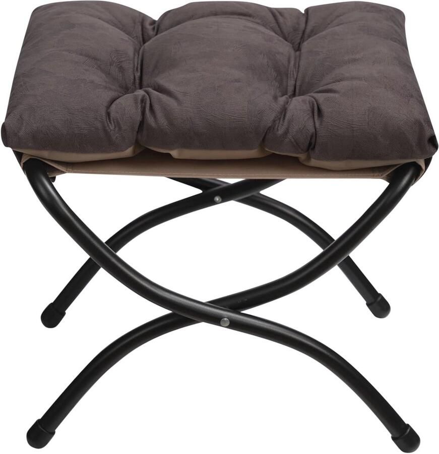 Opvouwbare Voetenbank met Metalen Poten Moderne Ottomaanse Steun in Grijs Bruin (47x36x36 cm)
