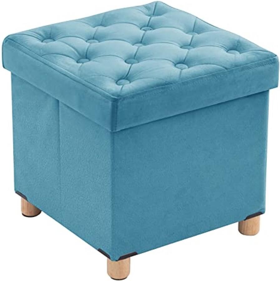 Opvouwbare Voetenbank met Opbergruimte en Houten Poten 40 x 40 x 40 cm Groen