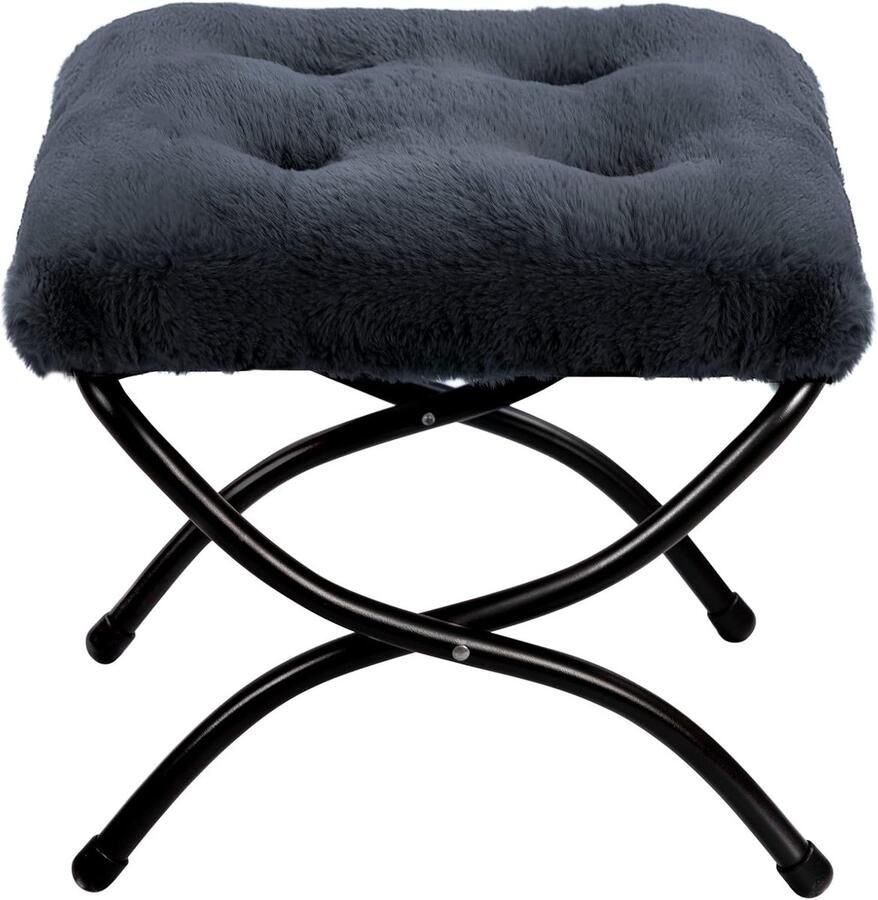 Opvouwbare Voetenbank met Zachte Pluche en Metalen Poten Ideaal voor Ontspanning