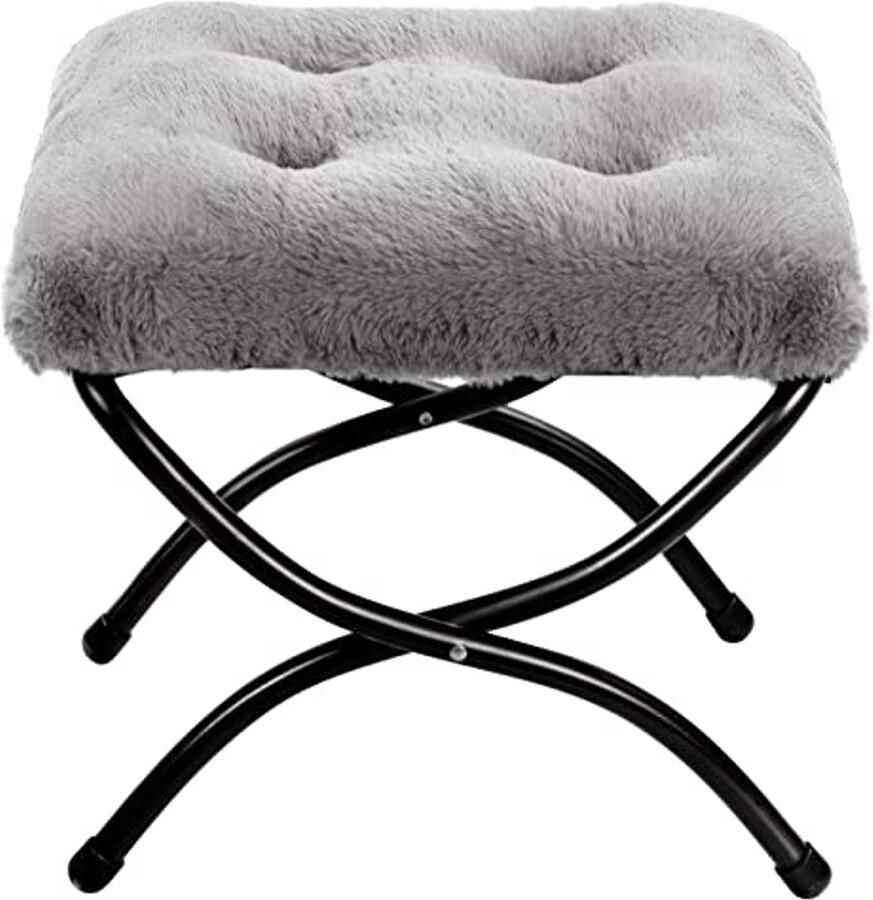 Opvouwbare Voetenbank Pluche Grijs Comfortabele Voetensteun met Metalen Poten