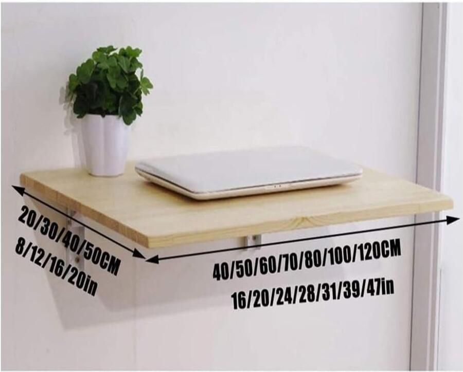 Opvouwbare wandgemonteerde houten tafel voor keuken wasruimte restaurant stabiele stevige werkbank laptop tafel ruimtebesparende eettafel één kleur 60 x 40 cm