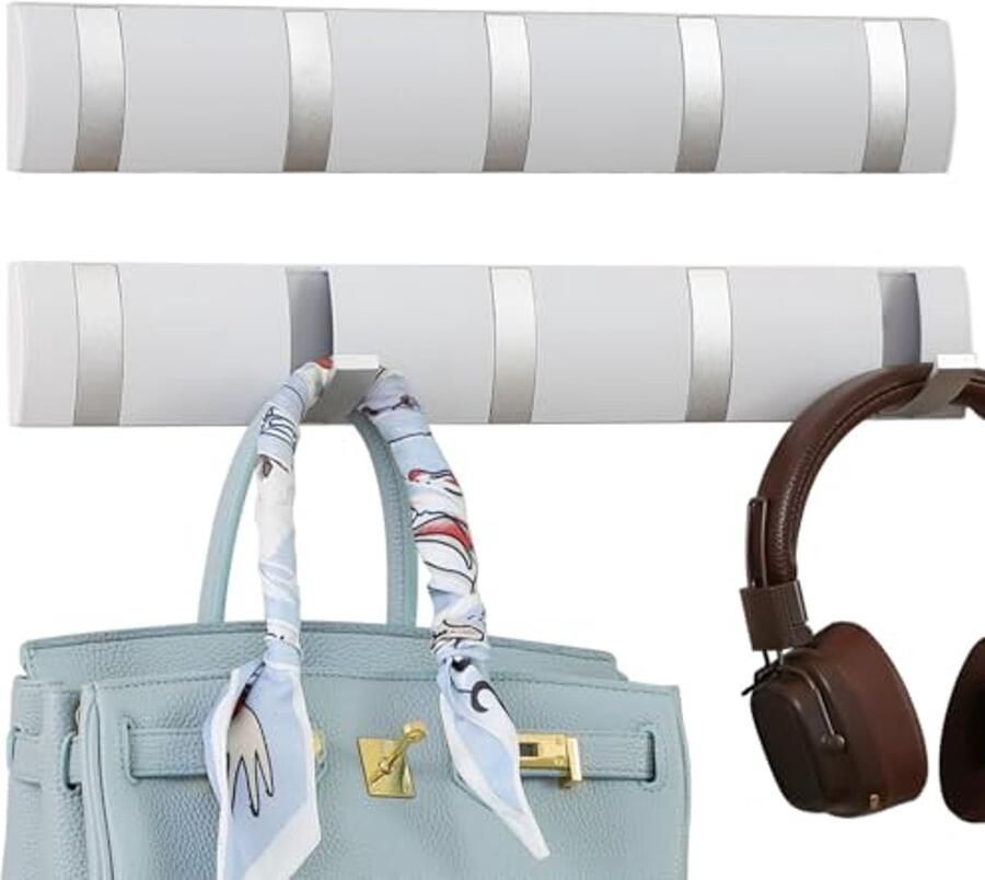 Opvouwbare wandkapstok met 5 haken Moderne wandgemonteerde kapstok in wit en zilver