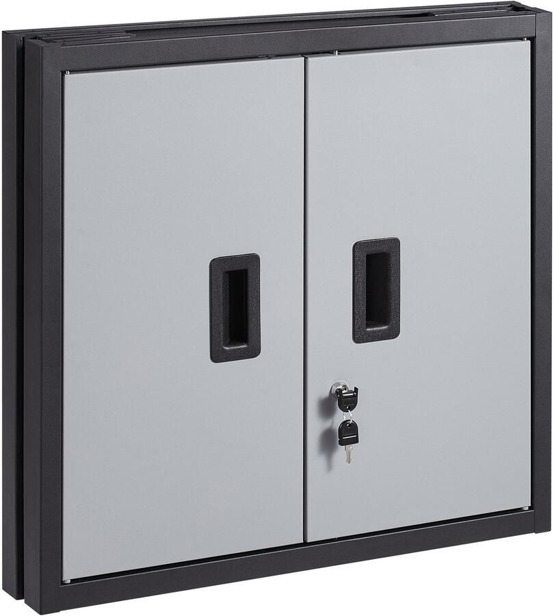 Opvouwbare Wandkast 66 Cm (26 Inch) Metalen Garagekast Draagvermogen 109 Kg Verstelbare Plank Magnetische Deur-Gereedschapskist voor Kantoor Thuis Magazijn Zwart