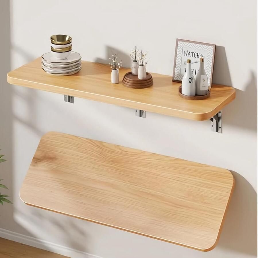 Opvouwbare wandplank Ruimtebesparend opvouwbaar bureau met opvouwbare poten en duurzame standaard Ideaal voor kleine ruimtes Thuiskantoor Natuurlijke kleur 40 x 20 cm 1stuk