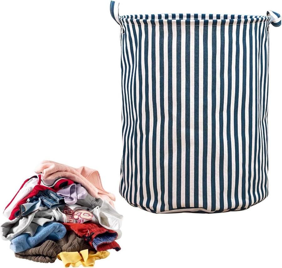 Opvouwbare wasmand multifunctionele opbergoplossing 1 stuk blauw-wit gestreept polyester