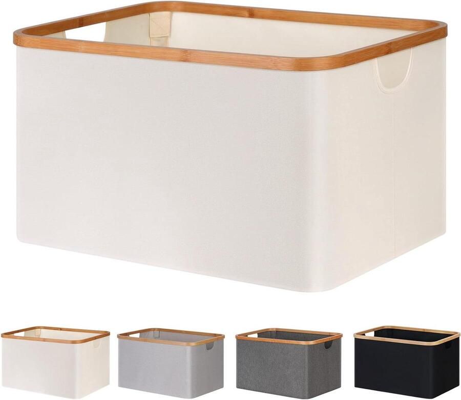 Opvouwbare wasmand van bamboestof 60 liter beige voor slaapkamer en badkamer