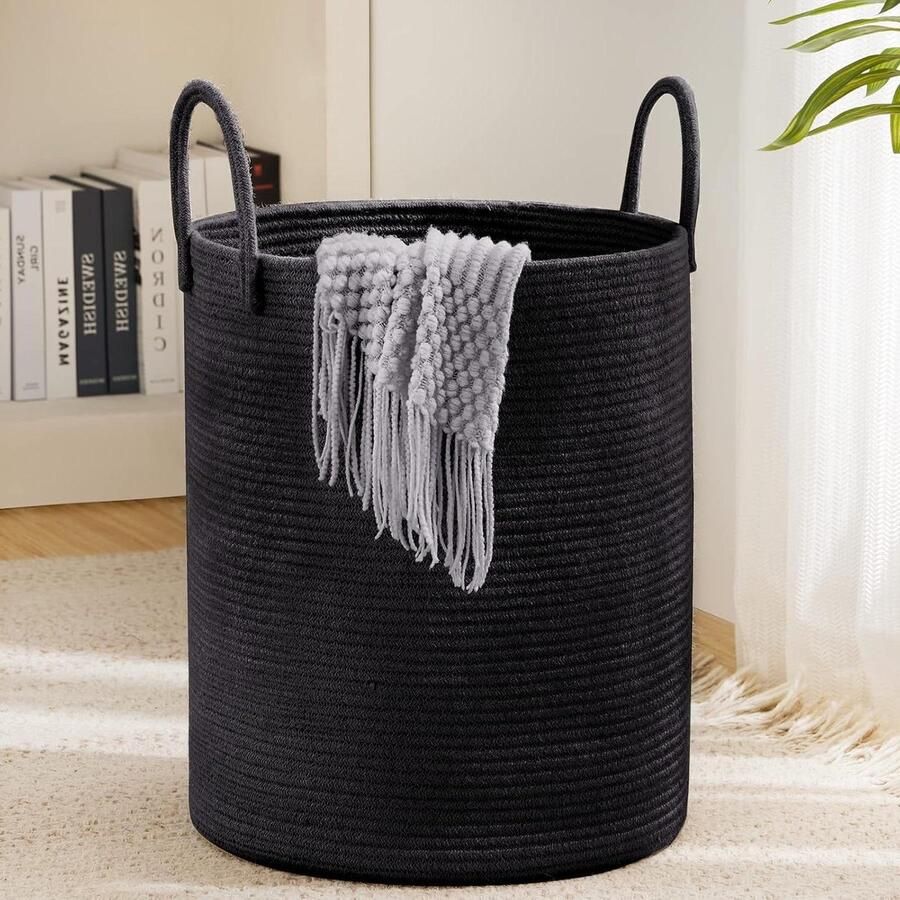 Opvouwbare wasmand van katoenen touw 38 x 50 cm (zwart)