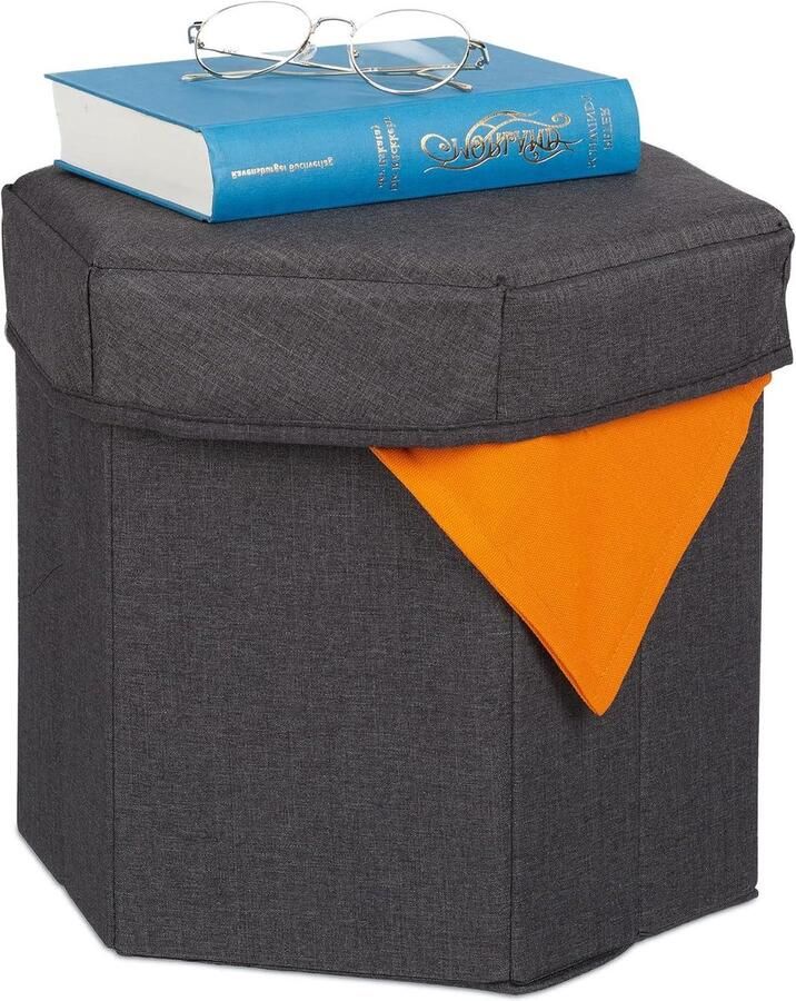 Opvouwbare zachte poef met opbergruimte HBD 31 x 36 x 32 cm donkergrijs