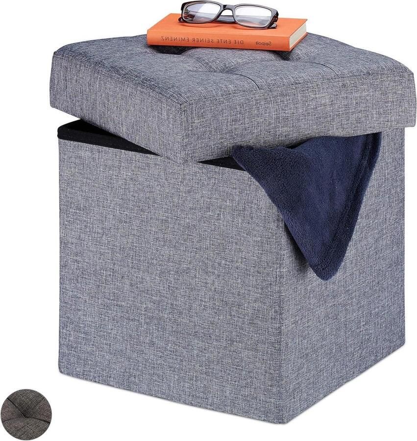 Opvouwbare zachte stoffen poef met opbergruimte Grijs 41 x 38 x 38 cm