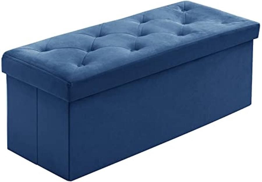 Opvouwbare Zitbank met Opbergruimte Fluwelen Poef voor Woonkamer Slaapkamer Hal Blauw 110 x 40 x 40 cm