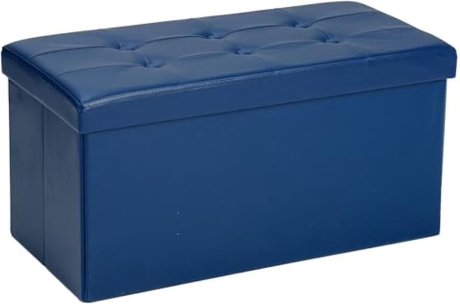 Opvouwbare zitbank met opbergruimte Gevoerde Kunstlederen Zitkubus en Voetenbank Marineblauw 76 x 38 x 38 cm