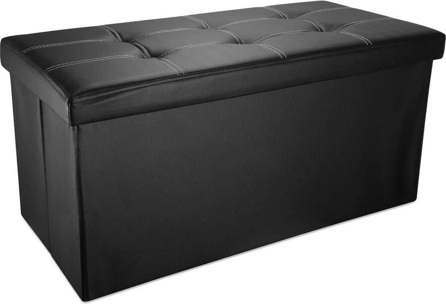 Opvouwbare zitbank met opbergruimte zitkubus zwart kunstleer 78 x 38 x 38 cm