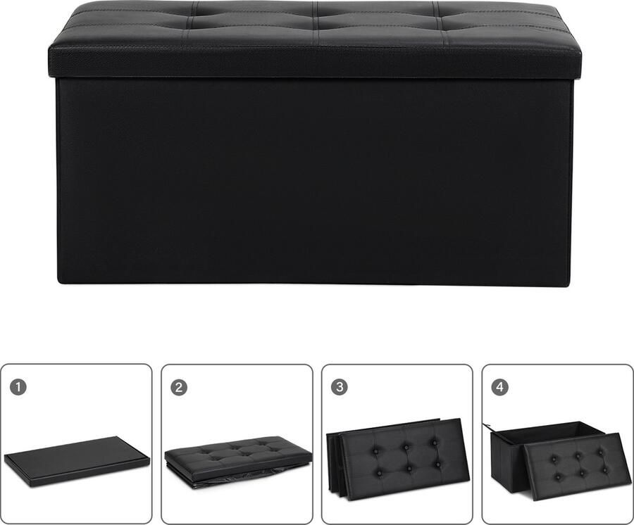 Opvouwbare zitbank Opvouwbare met opbergruimte Zitbank Zitkist Poef met Opbergruimte Opberg Poef 76x38x38CM Zwart