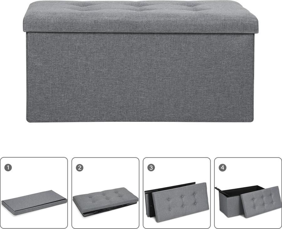Opvouwbare zitbank Opvouwbare met opbergruimte Zitbank Zitkist Poef met Opbergruimte Opberg Poef 76x38x38CM Grijs