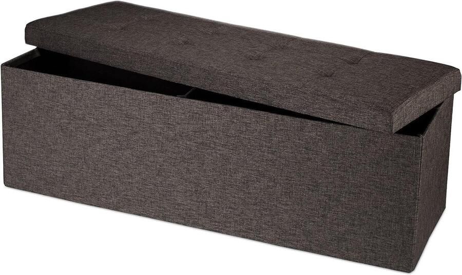 Opvouwbare zitbank XXL met opbergruimte linnen 38 x 114 x 38 cm bruin