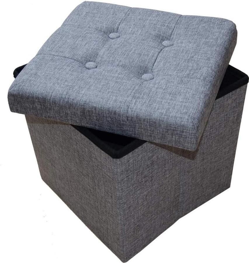 Opvouwbare zitkist Kruk met opbergruimte en beklede linnen bekleding Grijs 38 x 38 x 38 cm