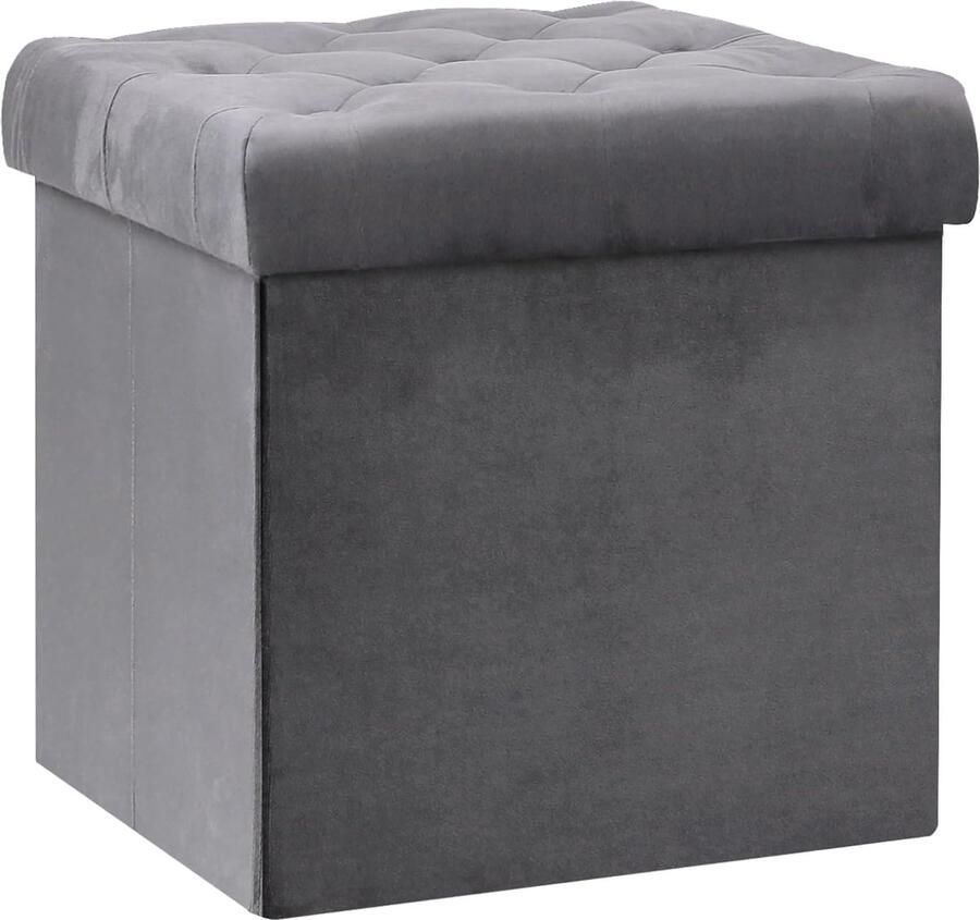 Opvouwbare zitkist met opbergruimte fluwelen zitkubus bankkruk opbergdoos met deksel voetenbankje fluwelen doek zitkruk grijs 40 x 40 x 40 cm