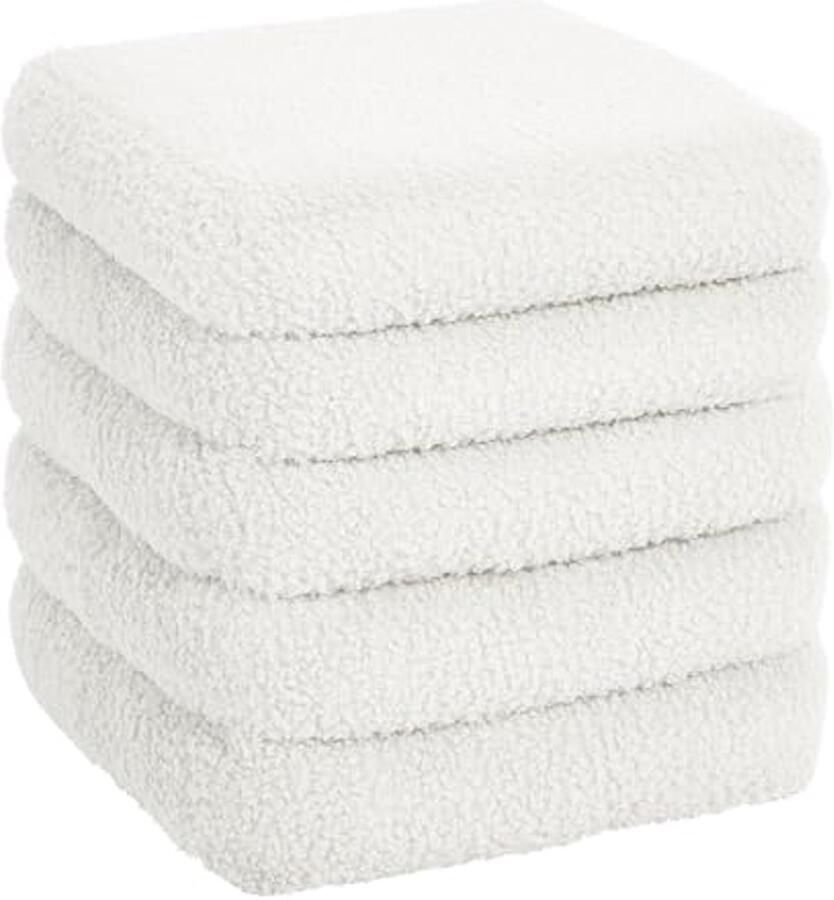 Opvouwbare Zitkruk met Opbergruimte Comfortabele Teddystof Kruk voor Woonkamer en Slaapkamer Wit