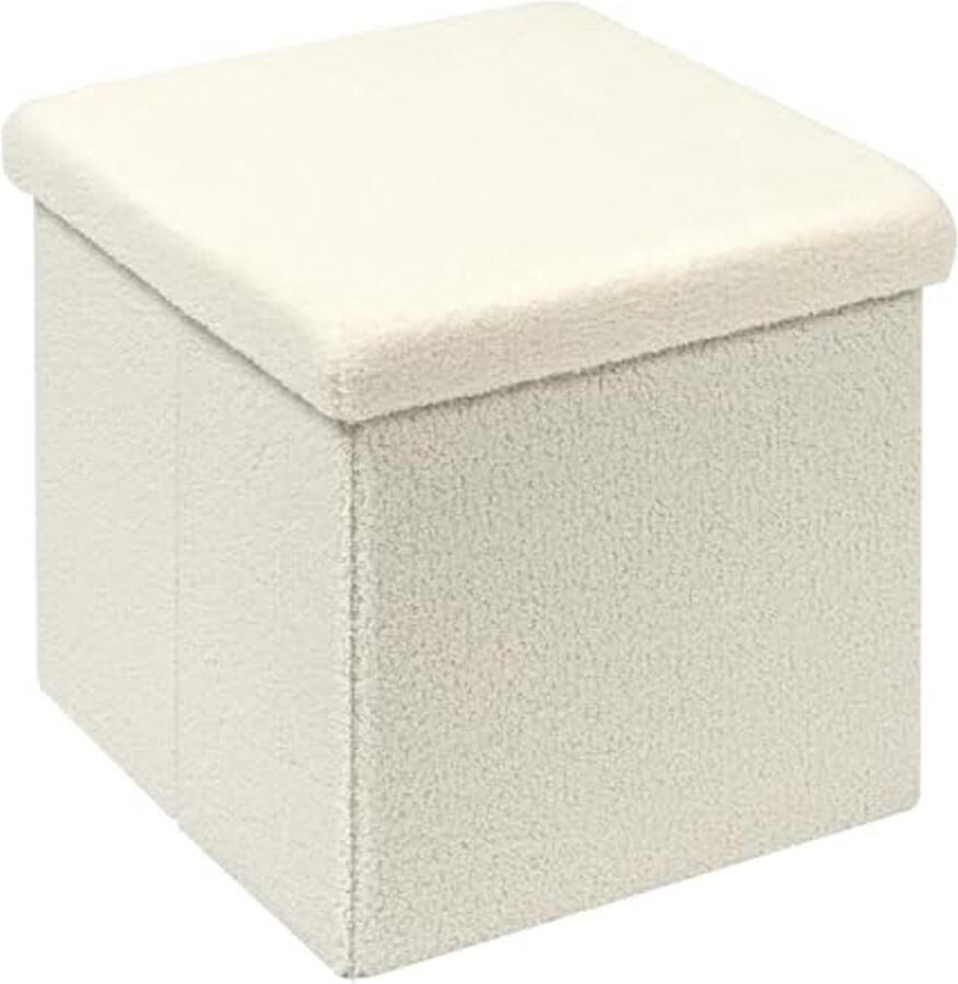 Opvouwbare Zitkubus met Opbergruimte Fluwelen Voetenbank in Wit (40 x 40 x 40 cm)
