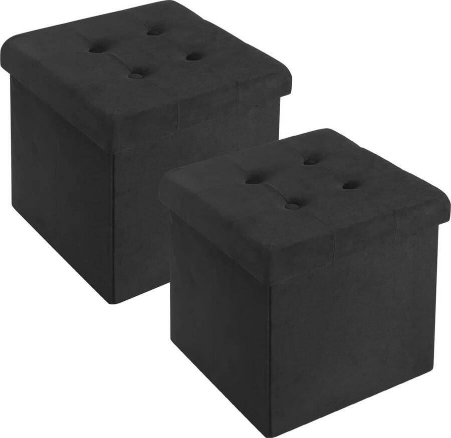 Opvouwbare Zitkubus met Opbergruimte – Multifunctionele Kruk en Kist in Zwart (37 5 x 37 5 x 38 cm)