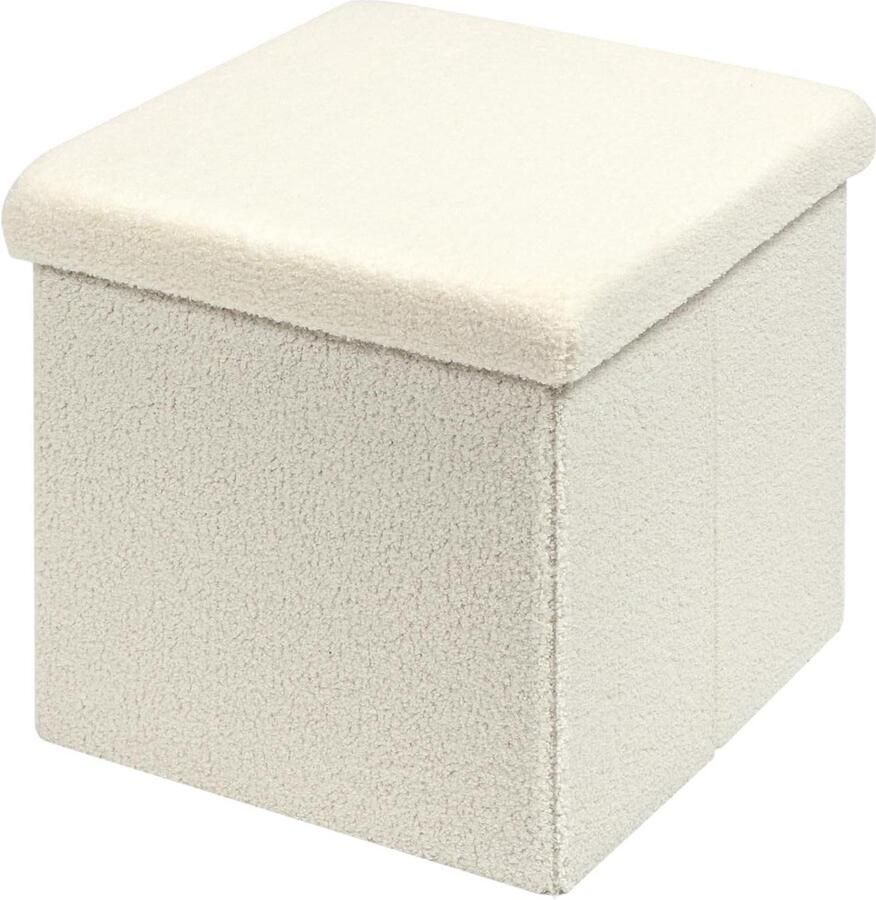 Opvouwbare zitpoef kubus met opbergruimte fluwelen voetenbank opbergdoos wit 40 x 40 x 40 cm
