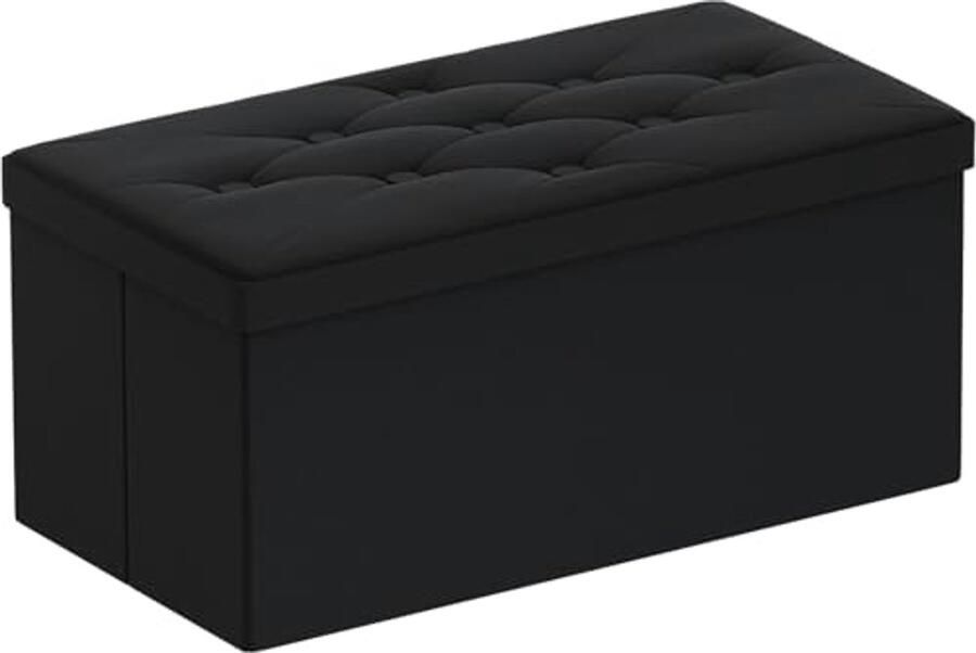 Opvouwbare Zitting met Opbergruimte Fluwelen Kruk 76 x 38 x 38 cm (Zwart)